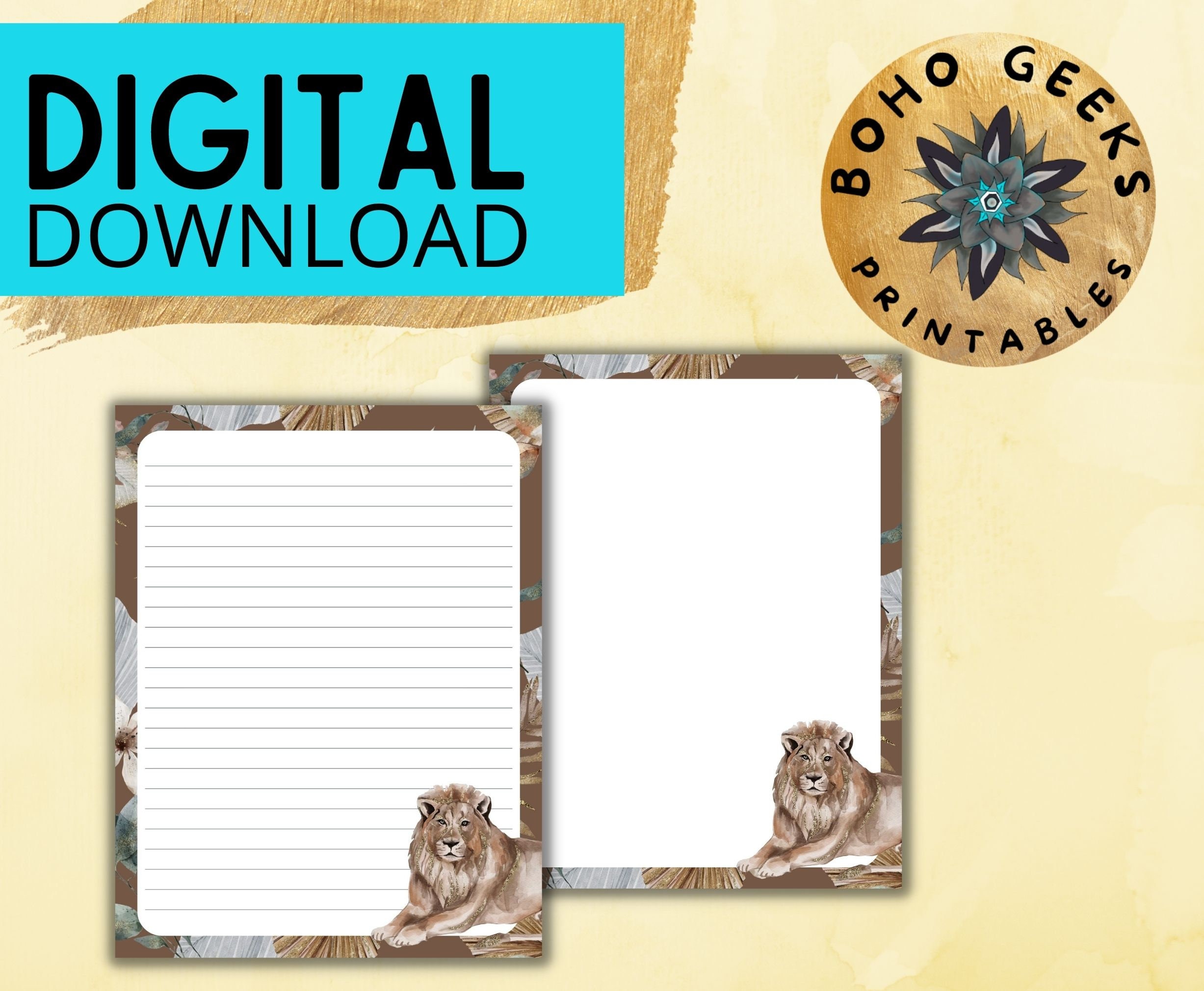 Lion Stationery Set 8.5x11 US Letter Size Instant Download Etsy