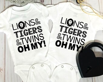 Lions, Tigers, Twins, OH MY! | Fun Twin Shirt |  twin bodysuits for new twin babies