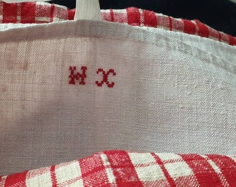 Old peasant linen checkered and white