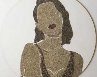 Woman portrait by sand, mosaic, painting, decor, art object