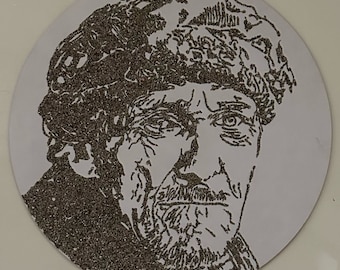 Old man portrait by sand, mosaic, painting, decor, art object