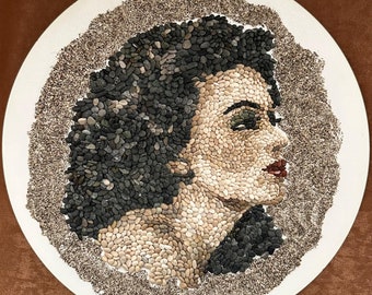 Woman mosaic portrait by sand, mosaic, painting, decor, art object