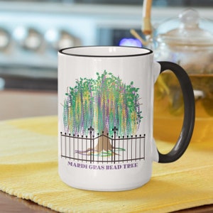Mardi Gras Bead Tree Coffee Mug, Bead Tree, Mardi Gras Tree Coffee Mug, Large Coffee Mug, New Orleans, Coffee Lover Mug, Coffee Gift image 1