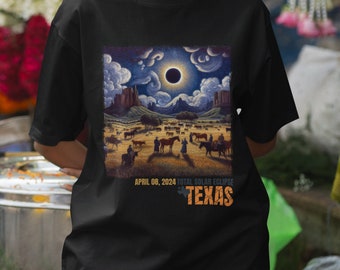 Eclipse 2024 Path of Totality Tshirt, Texas Design, Solar Eclipse Souvenir Tee, USA Event Shirt, Plus Size Shirt, Cowboy Gift