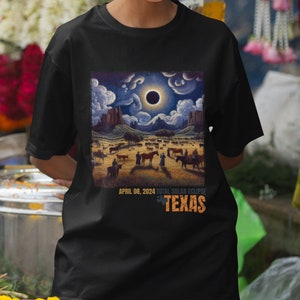 Eclipse 2024 Path of Totality Tshirt, Texas Design, Solar Eclipse Souvenir Tee, USA Event Shirt, Plus Size Shirt, Cowboy Gift image 1