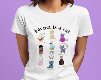 Karma is a Cat Eras Tour Shirt, Swiftie Cat Tshirt, Taylor Cat Love Tee, Plus Size Swiftie Shirt, Gift for Swiftie