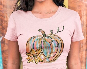 Painted Pumpkin Shirt, Cute Fall Shirt Women, Thanksgiving Tee Shirt, Pumpkin Spice, Pumpkin Tee, Plus Size Shirt