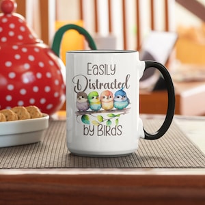 Easily Distracted by Birds Mug, Birds on a Branch Mug, Bird Gift, Bird Lover Coffee Mug, Cute Bird Aesthetic Coffee Mug, Coffee Lover Mug