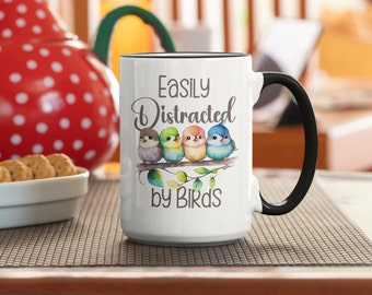 Easily Distracted by Birds Mug, Birds on a Branch Mug, Bird Gift, Bird Lover Coffee Mug, Cute Bird Aesthetic Coffee Mug, Coffee Lover Mug