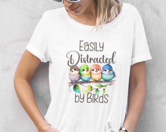 Easily Distracted by Birds Shirt, Birds on a Branch TShirt, Bird Gift, Bird Lover Shirt, Cute Bird Aesthetic, Bella Canvas Short Sleeve Tee