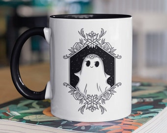 Floral Ghost Coffee Mug, Spooky Mug, Ghost Coffee Cup, Cocoa Mug, Halloween Mug, Coffee Fanatic Gift, Halloween Mug, Spooky Season