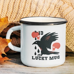 Raven Enamel Camp Cup, Halloween Coffee Mug, Lucky Number 13, Skeleton, Enamel Camp Mug, Enamel Mug, Fall Mug, Nevermore, Edgar Allan Poe image 5