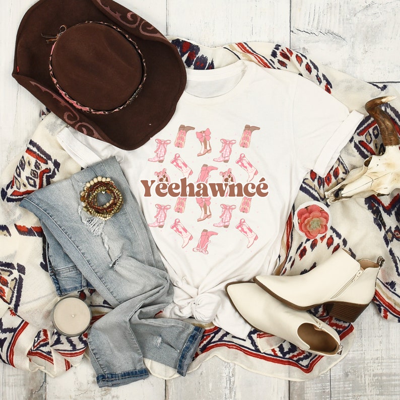 Yeehawncé Coquette Western Tshirt Feminine Cowboy Pink Aesthetic Texas Hold 'Em Inspired, Plus Size Shirt, Cowgirl Gift image 4