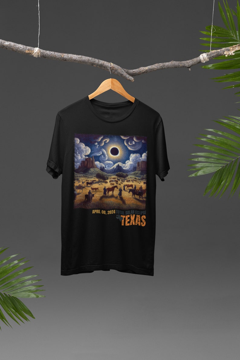 Eclipse 2024 Path of Totality Tshirt, Texas Design, Solar Eclipse Souvenir Tee, USA Event Shirt, Plus Size Shirt, Cowboy Gift image 7