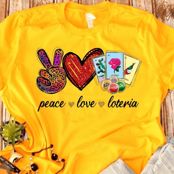 Peace Love Loteria TShirt, Chemise de Bingo Mexicaine