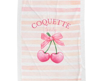 Coquette Girly Trendy Pink Boho Striped Blanket - Coquette Room Decor | Multiple Sizes Available, Soft Girl, Cherry, Pink Ribbon