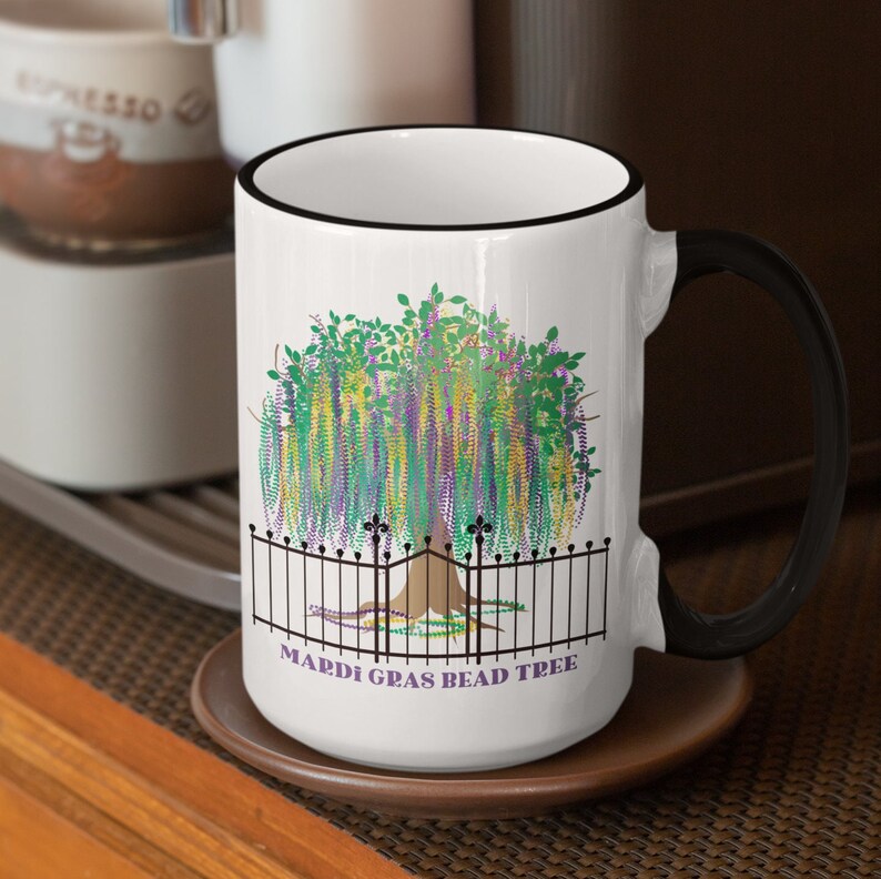 Mardi Gras Bead Tree Coffee Mug, Bead Tree, Mardi Gras Tree Coffee Mug, Large Coffee Mug, New Orleans, Coffee Lover Mug, Coffee Gift image 5