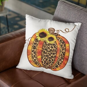Decoração de outono, capa de almofada de outono, almofada de abóbora leopardo, girassóis, almofada de outono, bem-vindo outono, capa de almofada quadrada de outono feliz