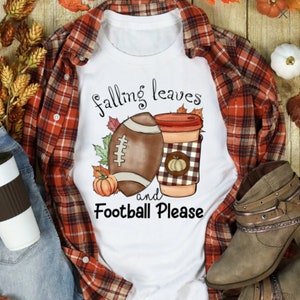 Pumpkin Spice Latte Football T-Shirt: Falling Leaves Autumn Tee