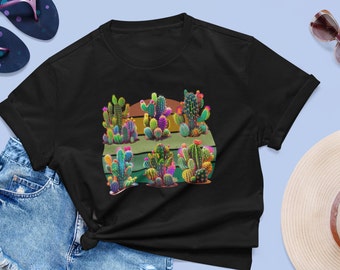 Retro Desert Cactus T Shirt | Boho Aesthetic, Desert Sunset Shirt, Colorful Succulents, Desert Life, Plus Size Cactus Shirt, Graphic Tee