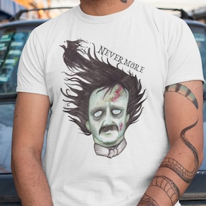 Zombie Shirt, Halloween Shirt, Edgar Allan Poe, Halloween Tshirt, Raven Shirt, Spooky Season Shirt, Nevermore, Plus Size, 3XL, 4XL, 5 XL