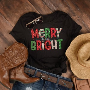 Merry and Bright Christmas T-Shirt: Holiday Women&#39;s Tee