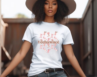 Yeehawncé Coquette Western Tshirt - Feminine Cowboy Pink Aesthetic | Texas Hold 'Em Inspired, Plus Size Shirt, Cowgirl Gift