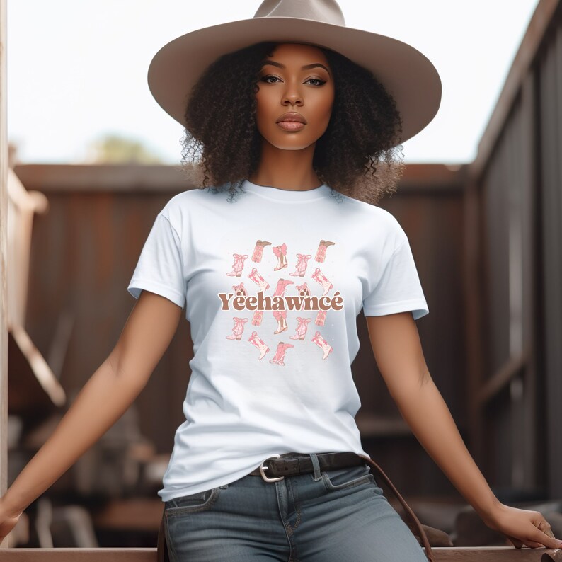 Yeehawncé Coquette Western Tshirt Feminine Cowboy Pink Aesthetic Texas Hold 'Em Inspired, Plus Size Shirt, Cowgirl Gift image 2