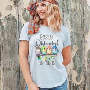 Easily Distracted by Birds Shirt, Birds on a Branch TShirt, Bird Gift, Bird Lover Shirt, Cute Bird Aesthetic, Bella Canvas Short Sleeve Tee