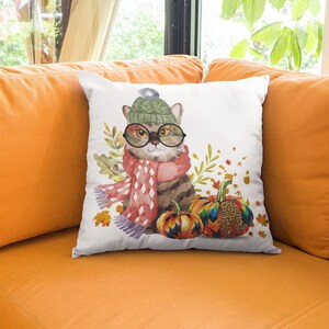 Fall Decor, Fall Throw Pillow Cover, Cute Cat Pillow, Fall Throw Pillows, Welcome Autumn, Happy Fall Y'all Square Pillow Cover