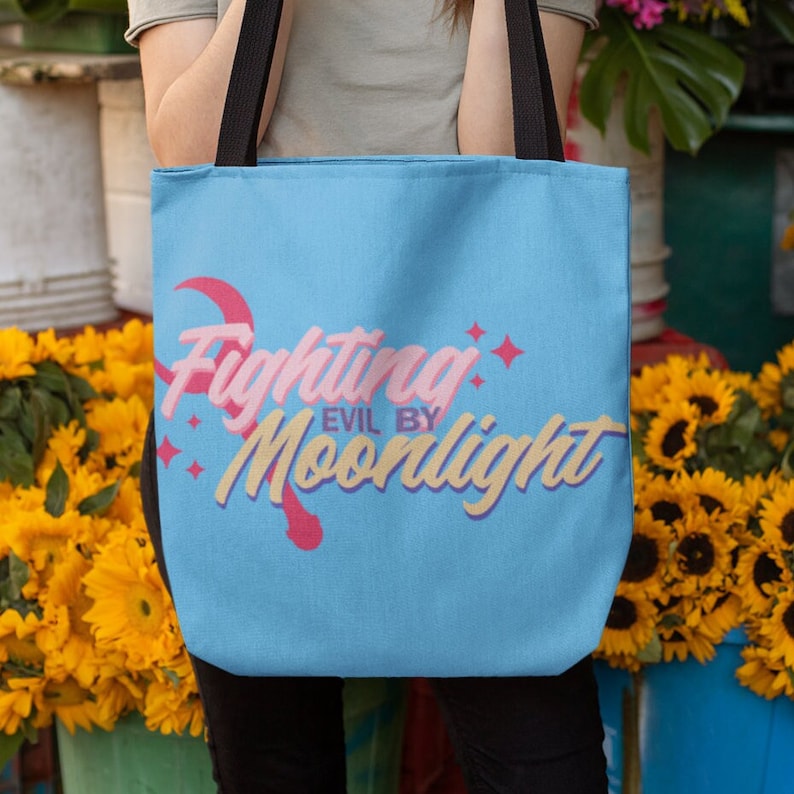 Sailor Girl Tote Bag, Fighting Evil By Moonlight, Anime Tote Bag, Anime Moon, Sailor Scout-Inspired image 1