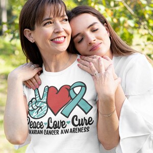 Ovarian Cancer Awareness Shirt, Peace Love Cure, Ovarian Cancer Tshirt, Ovarian Cancer Survivor, Plus Sizes 3XL 4XL 5XL