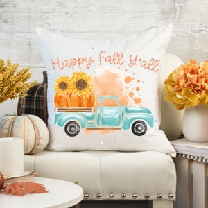 Fall Decor, Fall Throw Pillow Cover, Fall Pillows, Fall Throw Pillows, Happy Fall Y'all Square Pillow Case, It's Fall Y'all, Farmhouse Decor