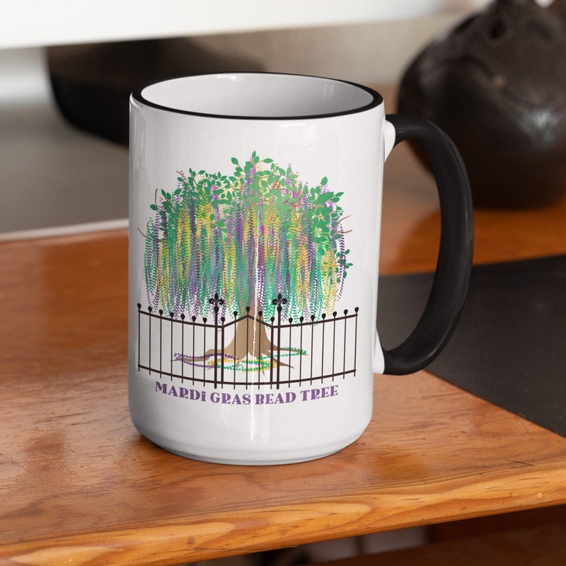 Mardi Gras Bead Tree Coffee Mug, Bead Tree, Mardi Gras Tree Coffee Mug, Large Coffee Mug, New Orleans, Coffee Lover Mug, Coffee Gift image 2