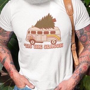 Retro Christmas Tshirt, Van Life, Tis the Season Shirt, Camping Life Shirt, Hippie Van, Retro Holiday Shirt, Christmas Tree, Eco Friendly