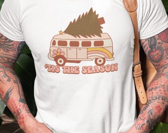 Retro Christmas Tshirt, Van Life, Tis the Season Shirt, Camping Life Shirt, Hippie Van, Retro Holiday Shirt, Christmas Tree, Eco Friendly