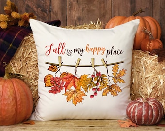 Fall Decor, Fall Throw Pillow Cover, Fall Pillows, Fall Throw Pillows, Fall is My Happy Place, Happy Fall Y'all Square Pillow Case