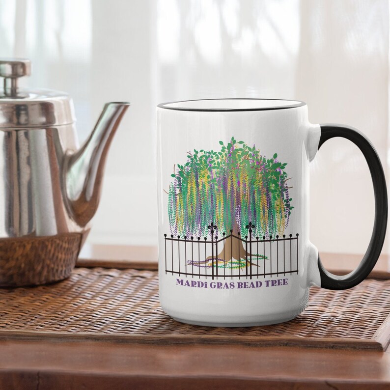 Mardi Gras Bead Tree Coffee Mug, Bead Tree, Mardi Gras Tree Coffee Mug, Large Coffee Mug, New Orleans, Coffee Lover Mug, Coffee Gift image 3