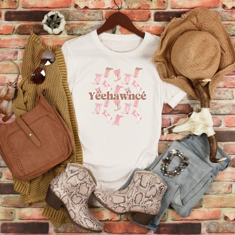 Yeehawncé Coquette Western Tshirt Feminine Cowboy Pink Aesthetic Texas Hold 'Em Inspired, Plus Size Shirt, Cowgirl Gift image 1