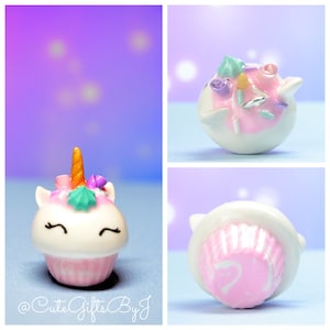 Kawaii Unicorn Cupcake Charm // Polymer Clay Charm // Jewelry // Pastel // Marble