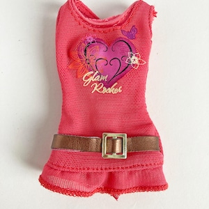 Hannah Montana Doll Pink Guitar Graphic Top with Belt, Disney Hannah Montana Fashion Doll Top, Early 2000s Doll Clothes, Miley Stewart Doll