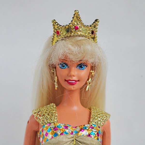 Vintage Jewel Hair Mermaid Barbie 1995, Barbie Doll, Vintage Mattel Mermaid Outfit with Crown and Earrings, Barbie Mermaid, Face Blemish