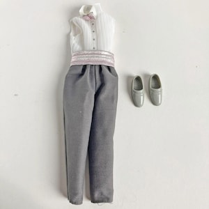 Vintage Perfume Giving Ken Suit: 1987 Tuxedo Outfit with Grey Shoes