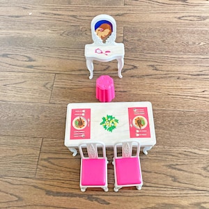 Vintage Barbie Clone Furniture: Blue Box Toys Dining Table & Vanity Set