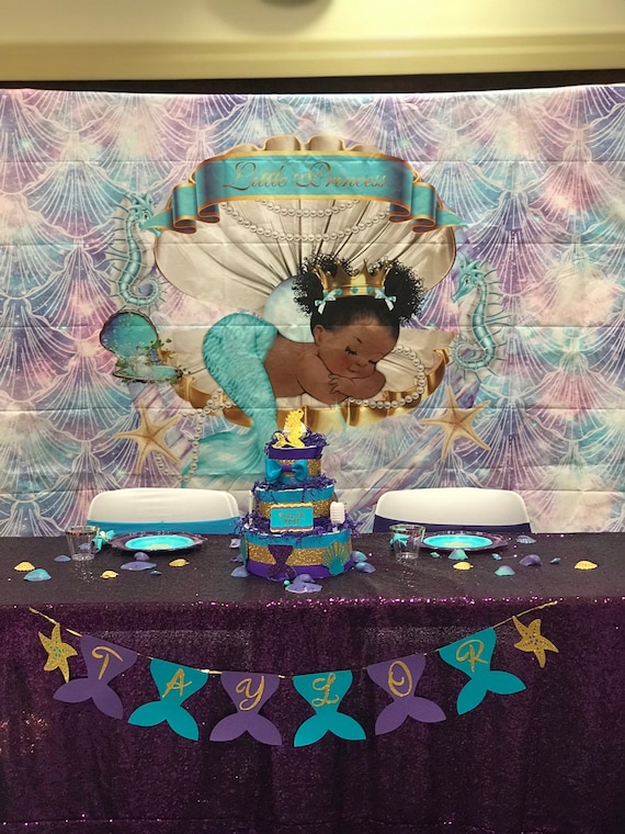 Mermaid Baby Shower Decorations Mermaid Backdrop Mermaid Etsy