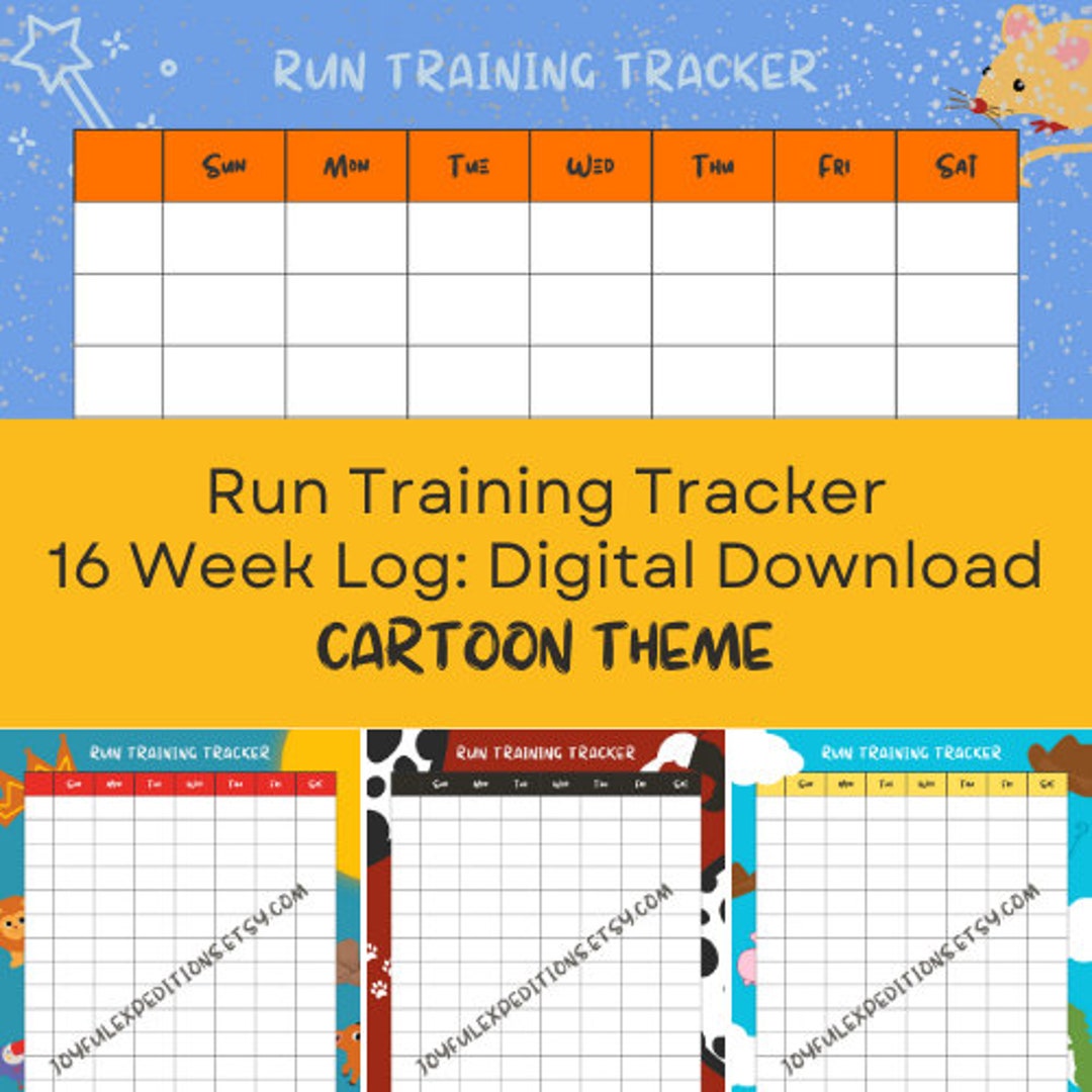 Cartoon Run Tracker 16 Week, PNG and PDF Instant Download Printable ...