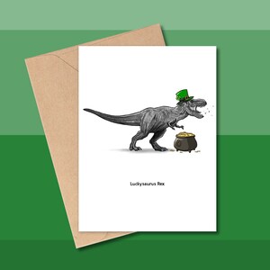 LUCKYSAURUS REX Dinosaure St.Patrick's Day, Dinosaur Leprechaun, Tyrannosaurus Leprechaun, T-Rex St.Patty's Day, Carte de vœux porte-bonheur