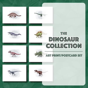 Jeu de gravures d'art dinosaures jeu de cartes postales de dinosaure art mural dinosaure Illustrations de dinosaure décoration murale dinosaure impression d'art d'été de dinosaure