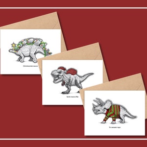 Jeu de cartes de Noël dinosaure, jeu de cartes de voeux de vacances, lot de cartes de dinosaure, cartes de Noël vierges, lot de cartes de Noël de dinosaure