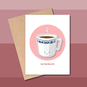 Hé là-bas, jolie carte de Saint-Valentin, tasse en pyrex vintage, tasse à café de la Saint-Valentin, carte pour les amateurs de café, Corelle Pyrex Old Town Blue